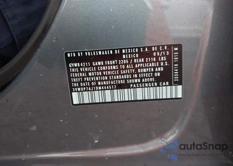 2013 Volkswagen Jetta 2.5L Se из США, поврежденный, VIN 3VWDP7AJ1DM444517